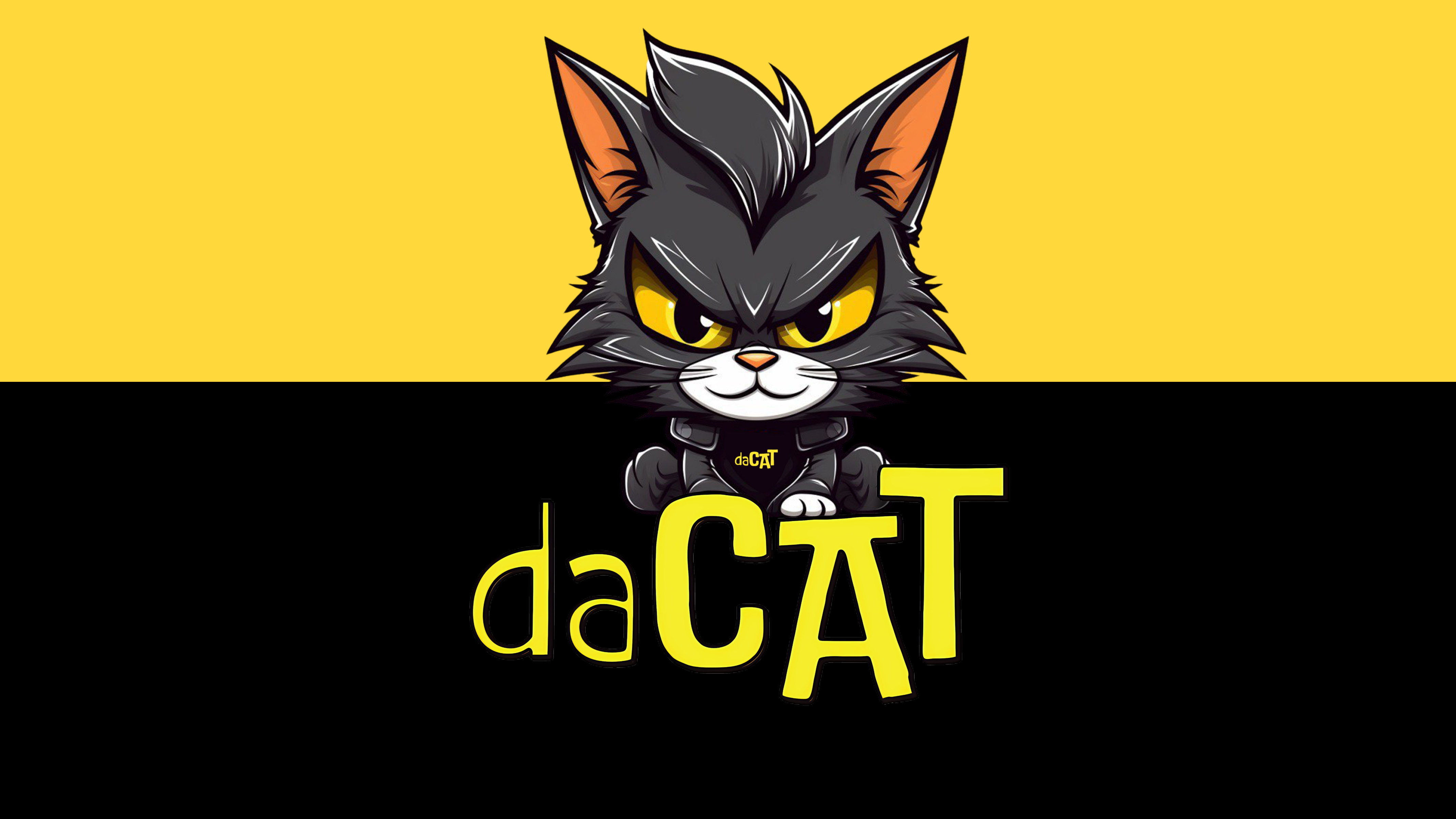 The original daCAT mascot and yellow daCAT wordmark against a yellow-and-black background